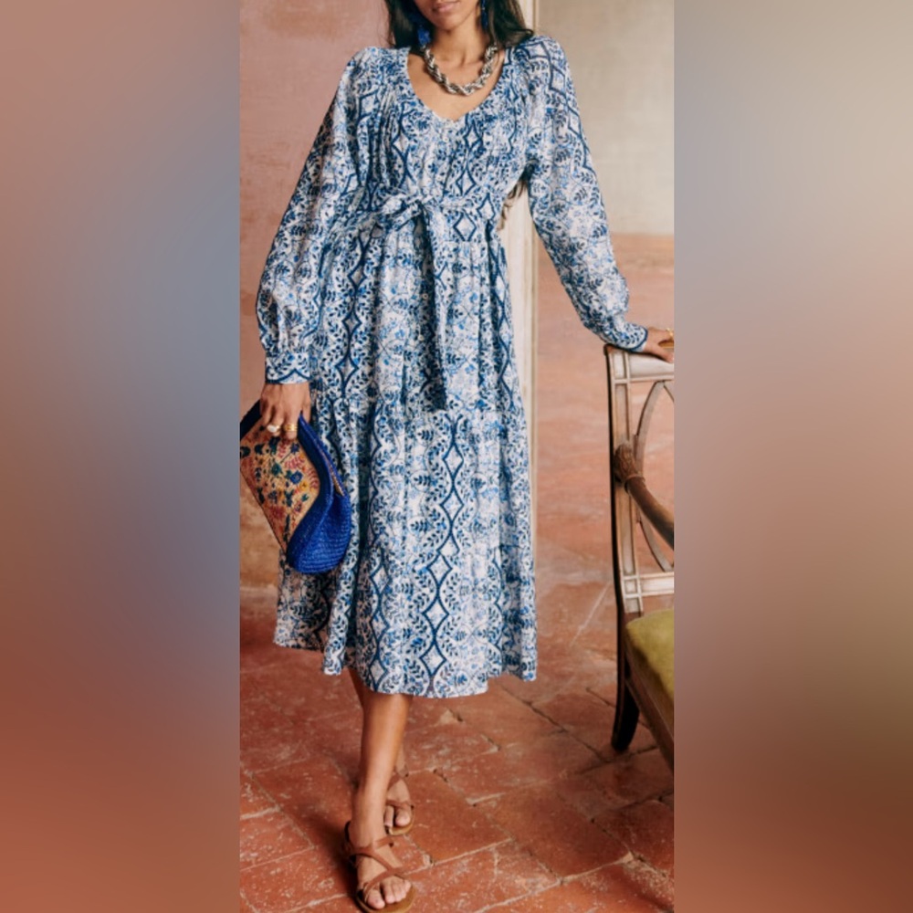 Sezane Blue and White Maxi Dress